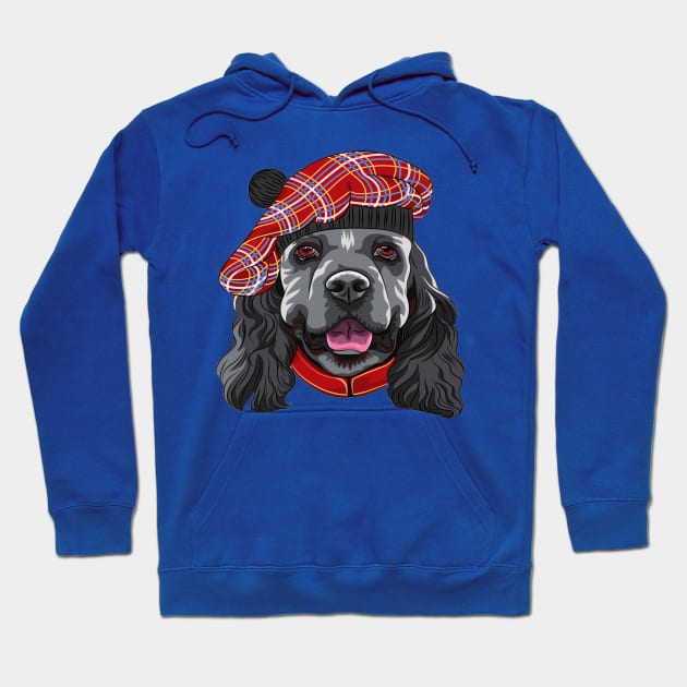 Funny smiling dog American Cocker Spaniel in red Scottish Tam Hoodie by amramna